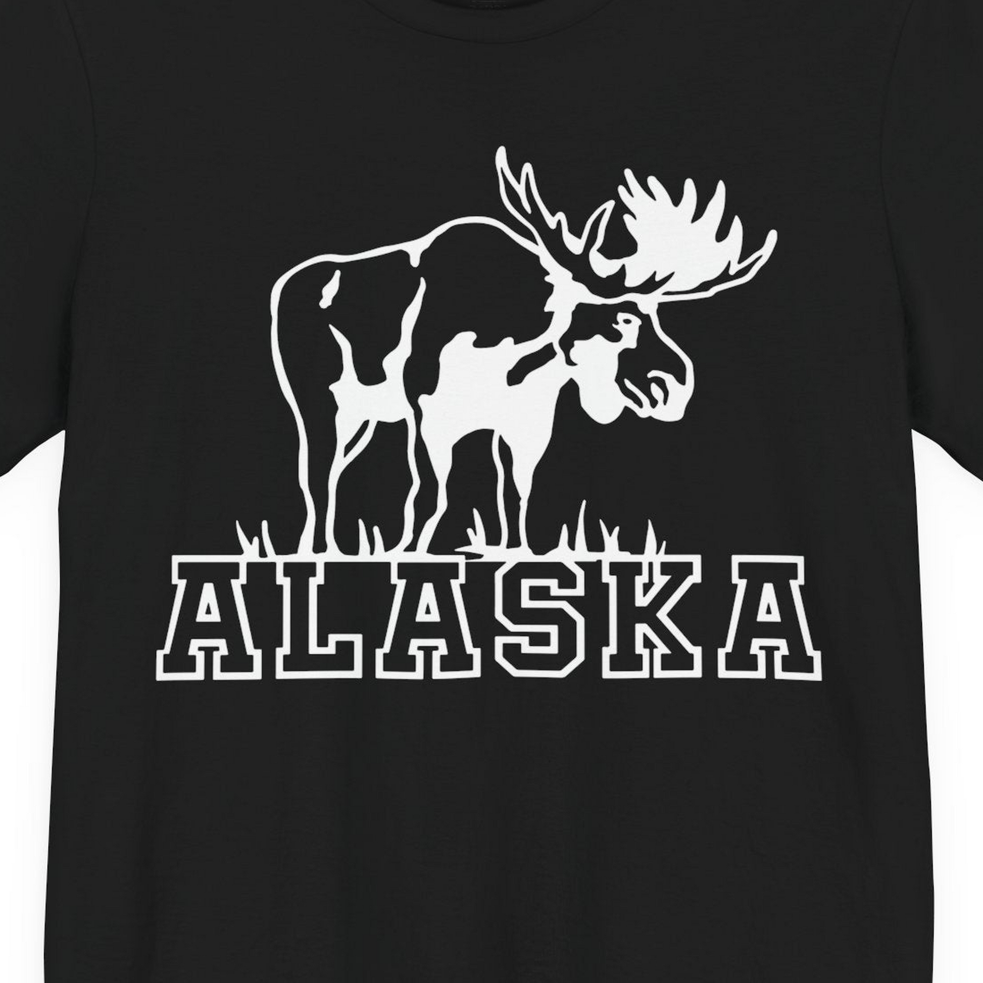 Alaska Moose Silhouette Shirt Premium T-Shirt – Black – Alaska Cruise Shirts Close Up