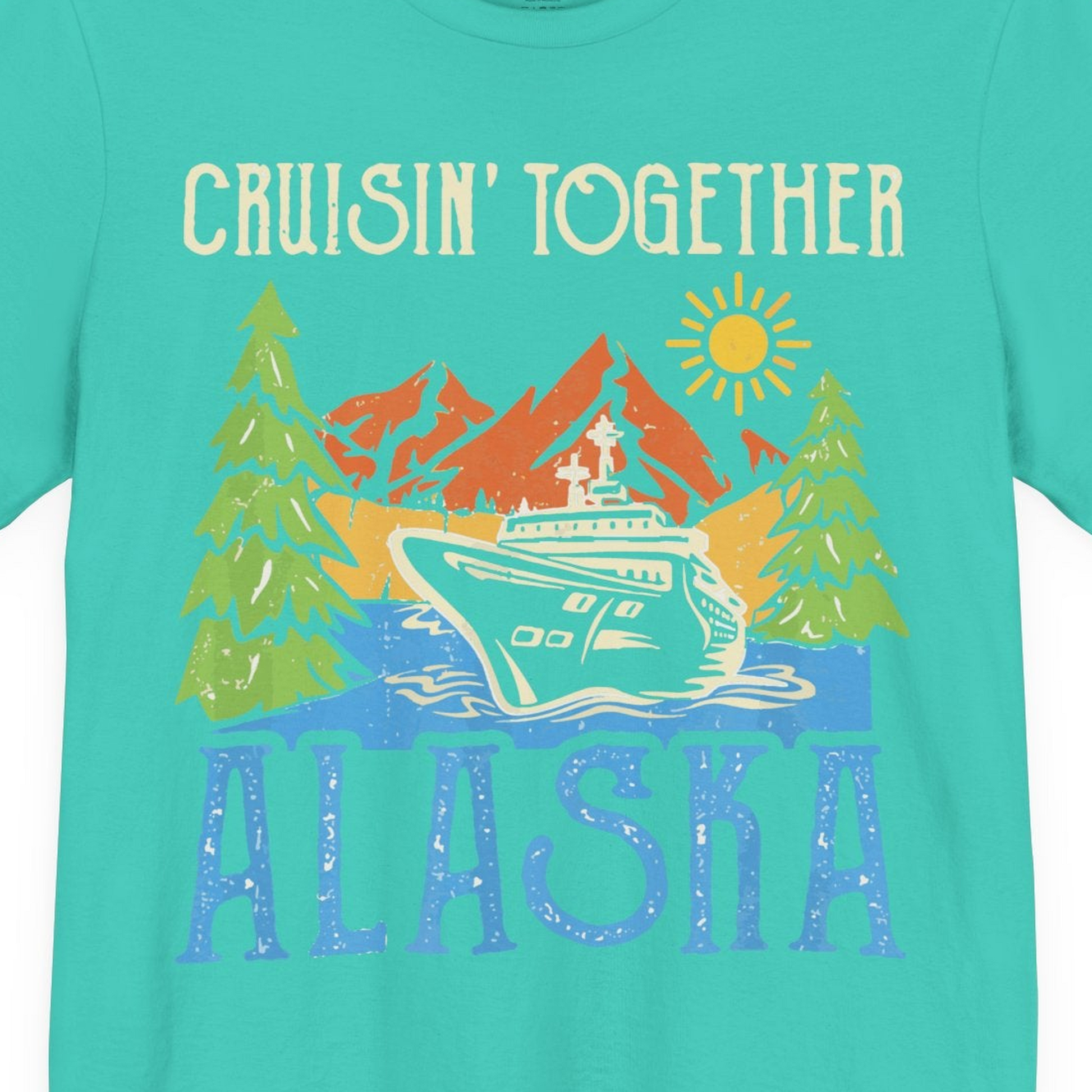 Alaska Cruise Adventure Nature Landscape Retro Family Shirt — Premium Tee Premium T-Shirt – Teal – Alaska Cruise Shirts Close Up