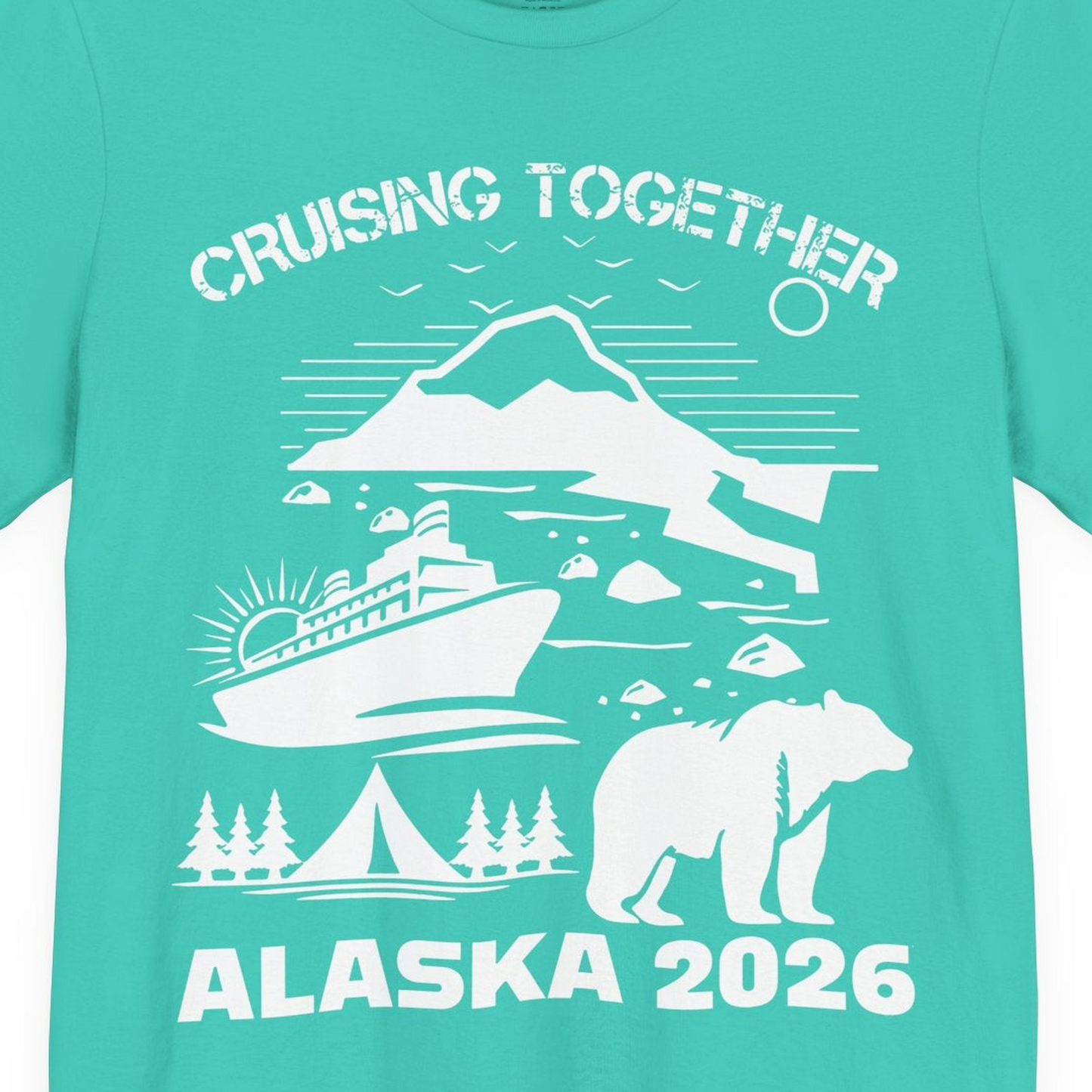 Alaska Cruise 2026 Family Adventure Bear Mountain Nature Shirt — Premium Tee Premium T-Shirt – Teal – Alaska Cruise Shirts Close Up