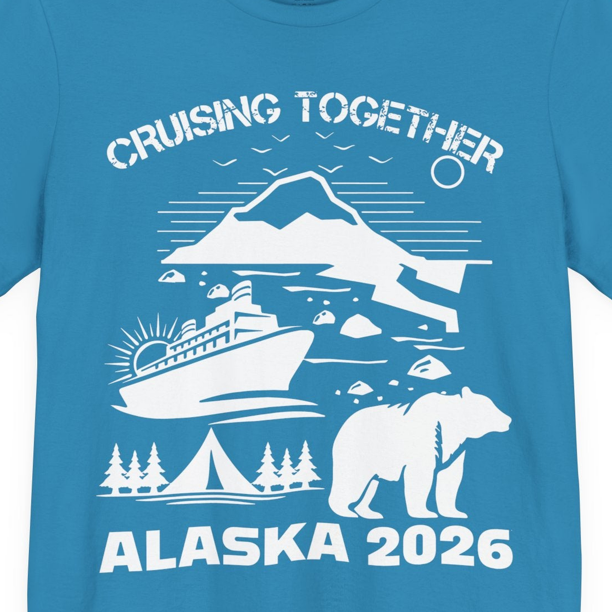 Alaska Cruise 2026 Family Adventure Bear Mountain Nature Shirt — Premium Tee Premium T-Shirt – Aqua – Alaska Cruise Shirts Close Up