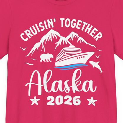 Alaska Cruise Adventure 2026 Shirt Premium T-Shirt – Fuchsia – Alaska Cruise Shirts Close Up
