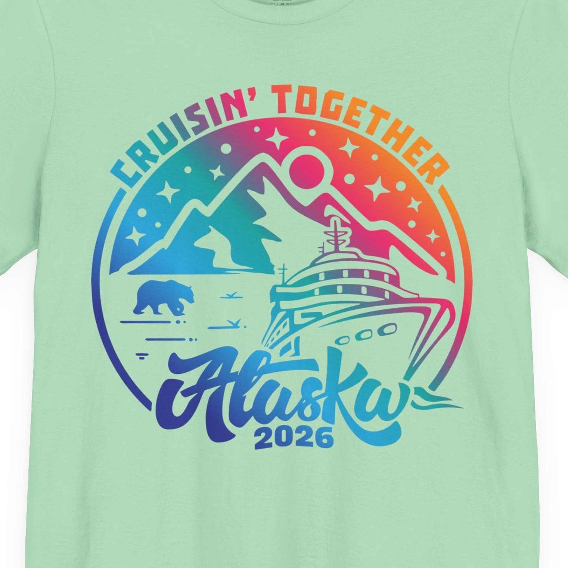 Alaska Cruise Adventure Mountains Wildlife Retro Family Group Shirt 2026 — Premium Tee Premium T-Shirt – Mint – Alaska Cruise Shirts Close Up