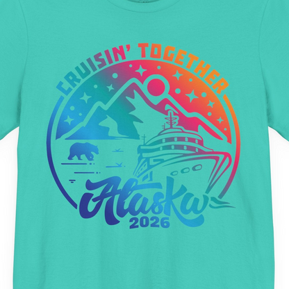 Alaska Cruise Adventure Mountains Wildlife Retro Family Group Shirt 2026 — Premium Tee Premium T-Shirt – Teal – Alaska Cruise Shirts Close Up