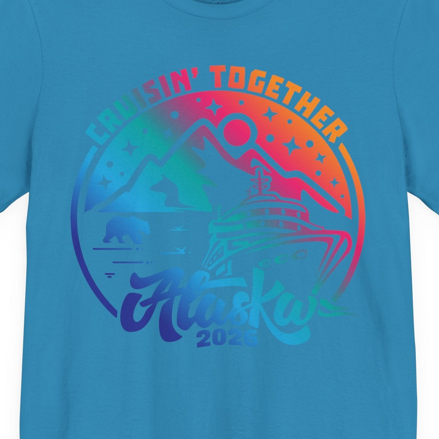 Alaska Cruise Adventure Mountains Wildlife Retro Family Group Shirt 2026 — Premium Tee Premium T-Shirt – Aqua – Alaska Cruise Shirts Close Up