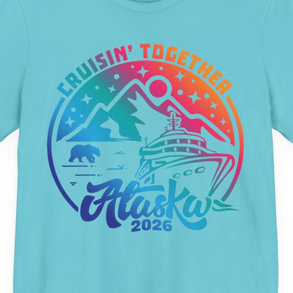 Alaska Cruise Adventure Mountains Wildlife Retro Family Group Shirt 2026 — Premium Tee Premium T-Shirt – Turquoise – Alaska Cruise Shirts Close Up