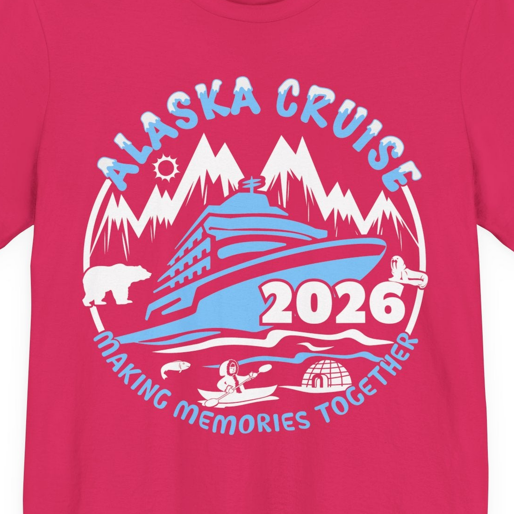 Alaska Cruise 2026 Shirt Premium T-Shirt – Fuchsia – Alaska Cruise Shirts Close Up