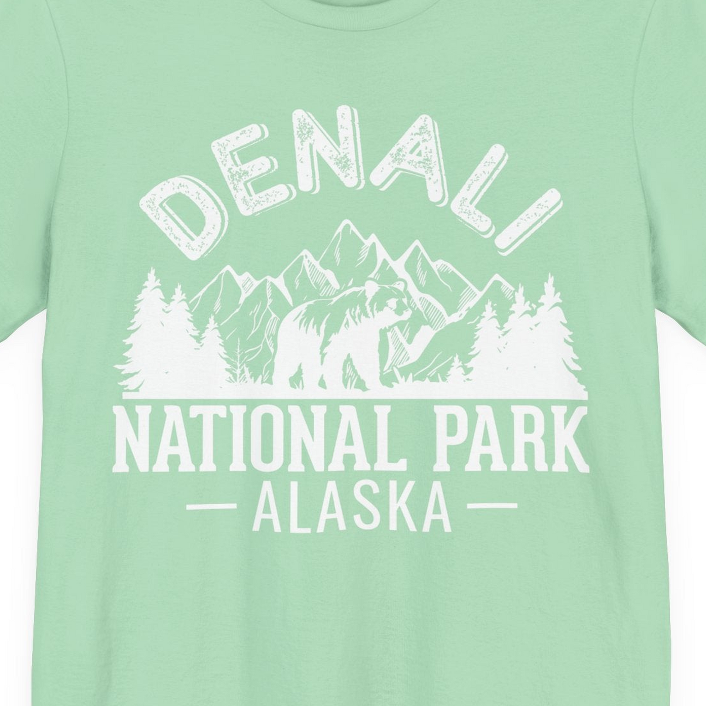 Denali National Park Bear Mountains Vintage Alaska Nature Shirt — Premium Tee Premium T-Shirt – Mint – Alaska Cruise Shirts Close Up
