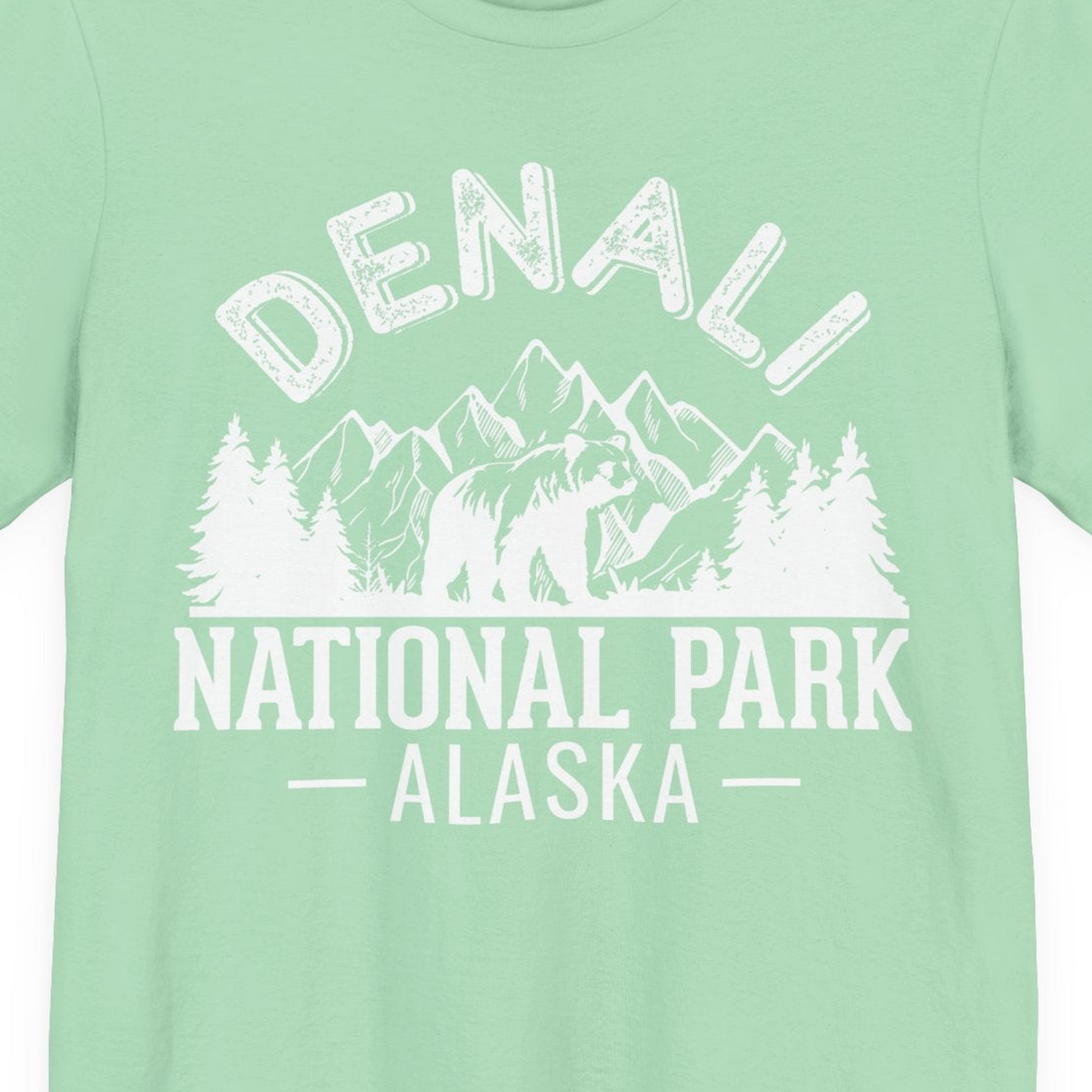 Denali National Park Bear Mountains Vintage Alaska Nature Shirt — Premium Tee Premium T-Shirt – Mint – Alaska Cruise Shirts Close Up