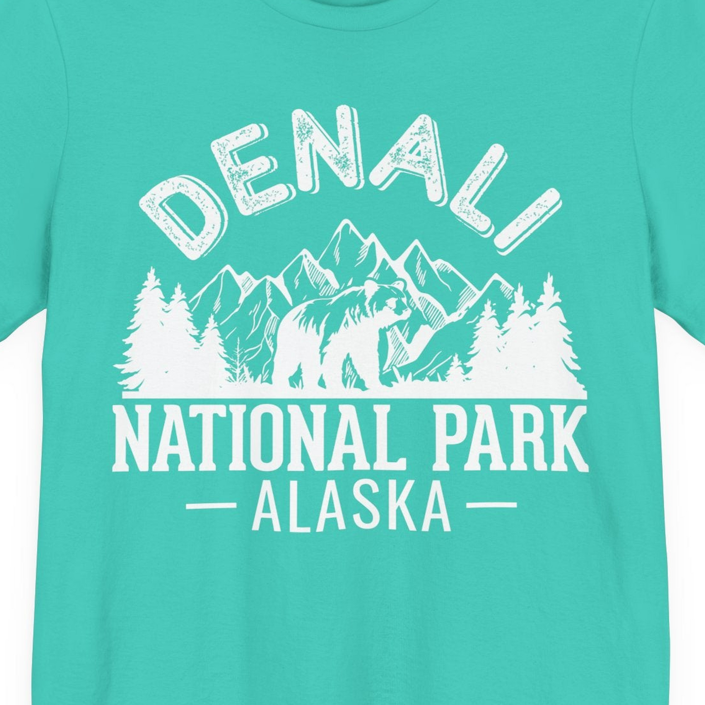 Denali National Park Bear Mountains Vintage Alaska Nature Shirt — Premium Tee Premium T-Shirt – Teal – Alaska Cruise Shirts Close Up