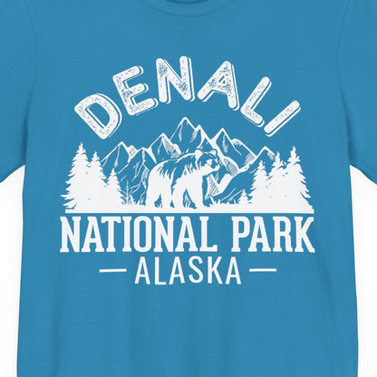 Denali National Park Bear Mountains Vintage Alaska Nature Shirt — Premium Tee Premium T-Shirt – Aqua – Alaska Cruise Shirts Close Up