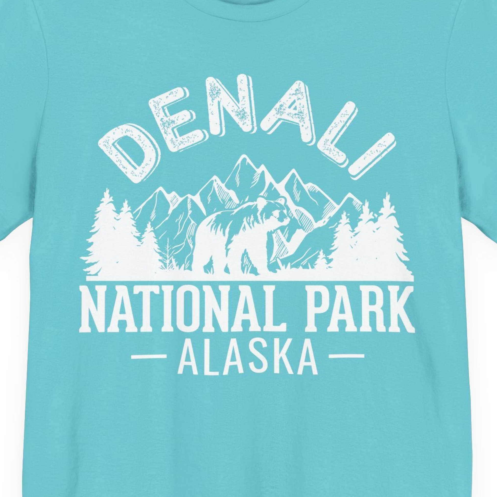 Denali National Park Bear Mountains Vintage Alaska Nature Shirt — Premium Tee Premium T-Shirt – Turquoise – Alaska Cruise Shirts Close Up