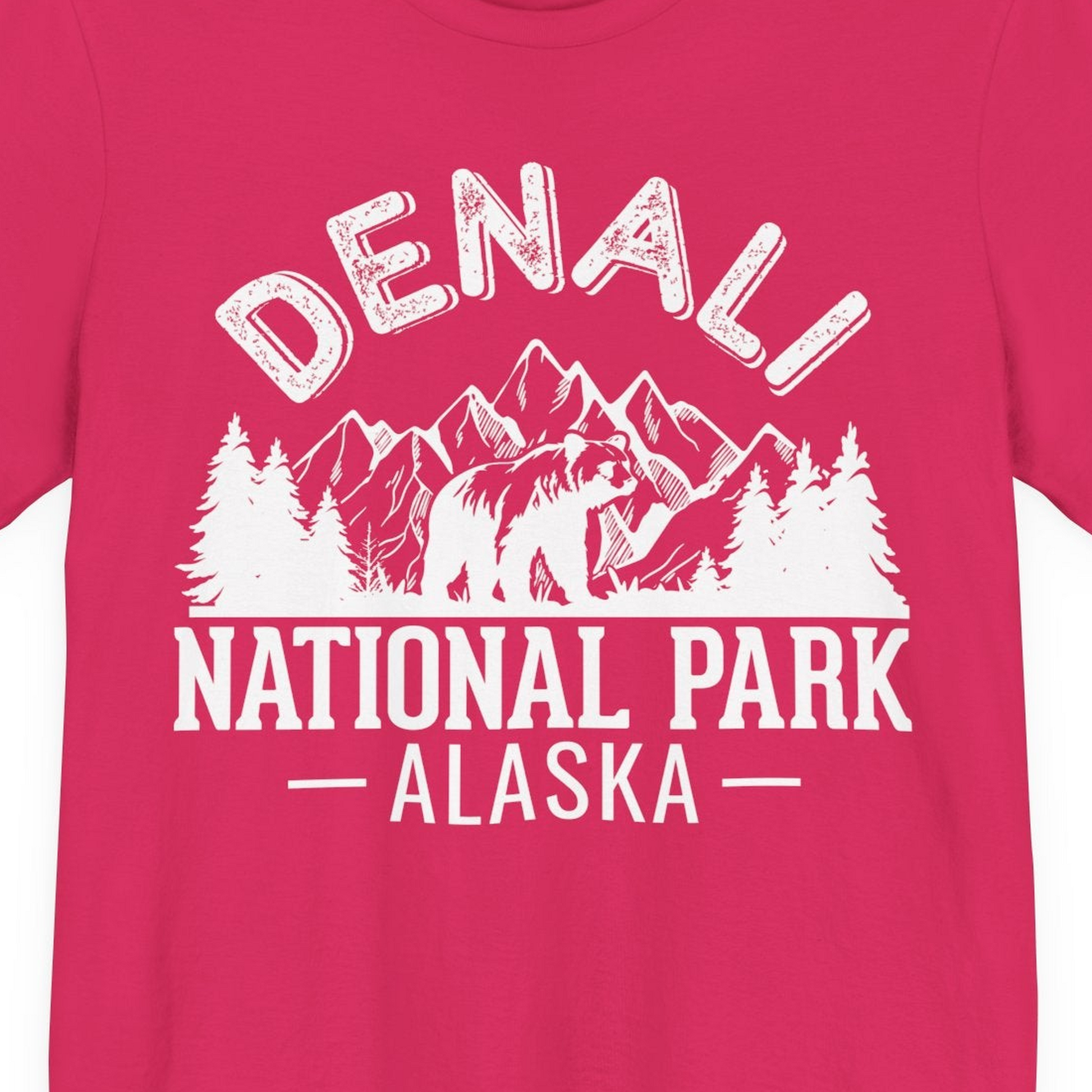 Denali National Park Bear Mountains Vintage Alaska Nature Shirt — Premium Tee Premium T-Shirt – Fuchsia – Alaska Cruise Shirts Close Up