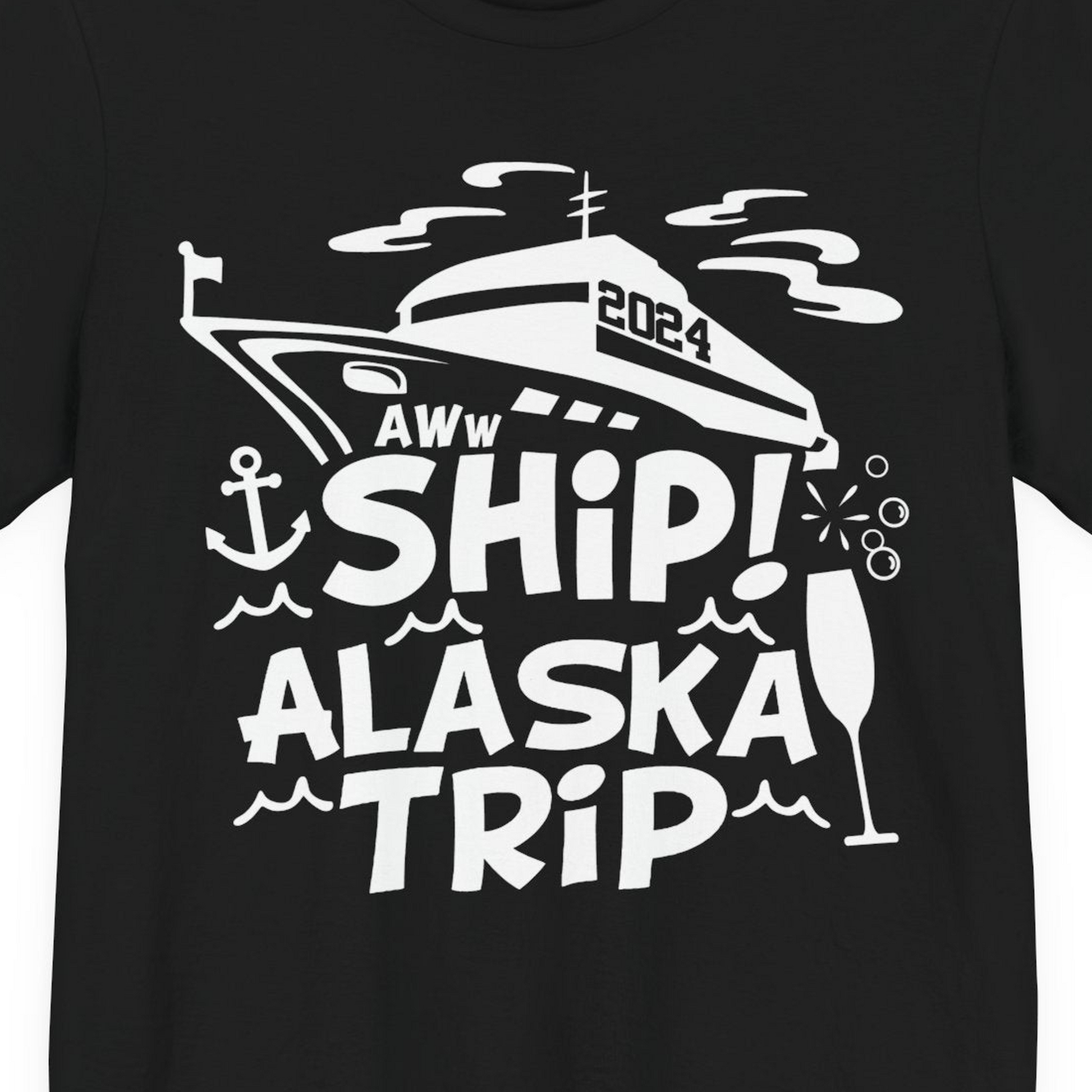 Aww Ship Alaska Cruise Shirt Premium T-Shirt – Black – Alaska Cruise Shirts Close Up