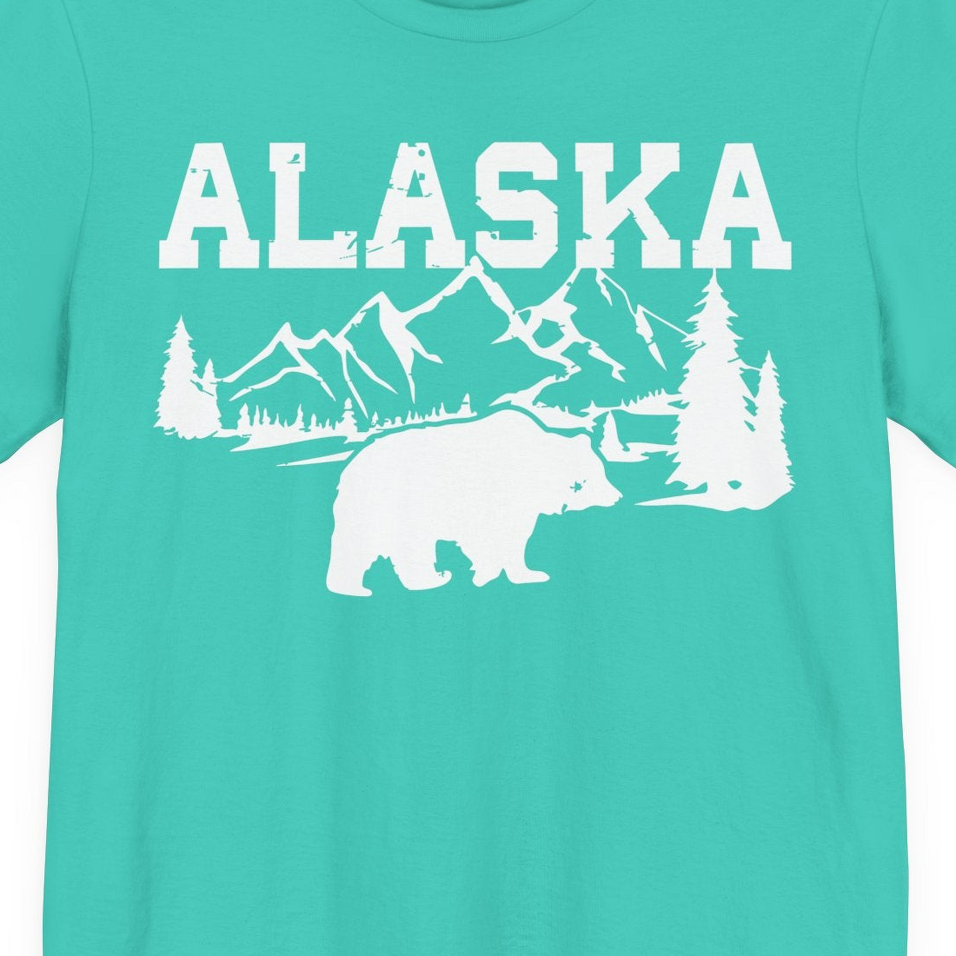Alaska Bear Shirt Premium T-Shirt – Teal – Alaska Cruise Shirts Close Up