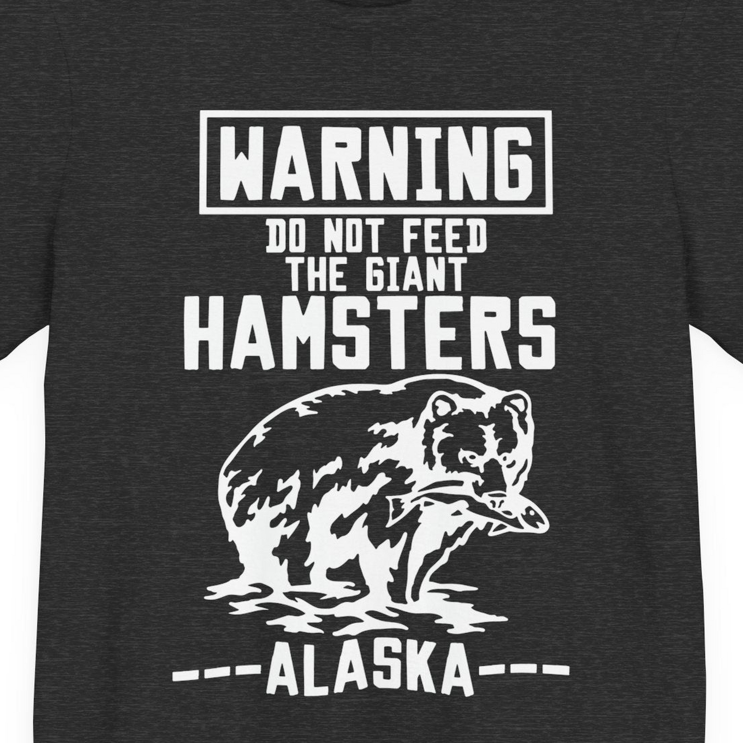 Funny Alaska Bear Warning Sign Shirt Premium T-Shirt – Dark Grey Heather – Alaska Cruise Shirts Close Up