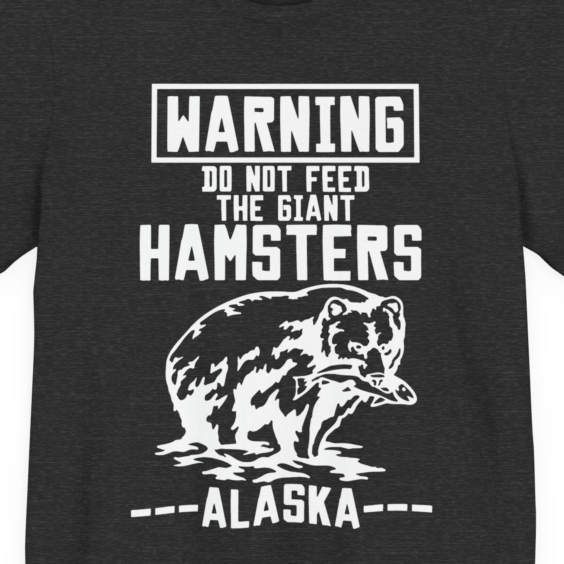 Funny Alaska Bear Warning Sign Shirt Premium T-Shirt – Dark Grey Heather – Alaska Cruise Shirts Close Up