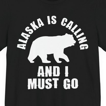 Alaska Is Calling Bear Silhouette Adventure Shirt Premium T-Shirt – Black – Alaska Cruise Shirts Close Up