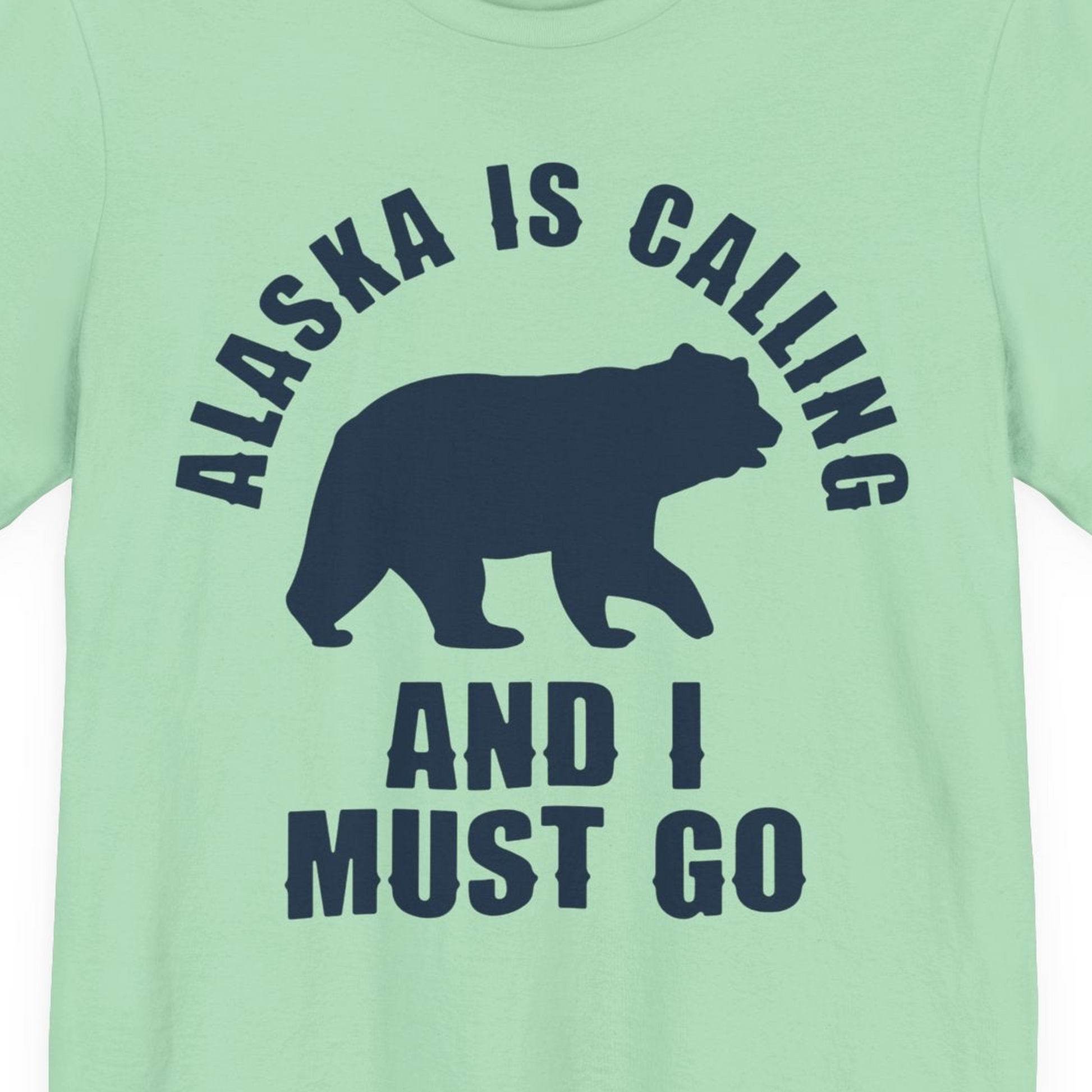 Alaska Is Calling Bear Silhouette Adventure Shirt Premium T-Shirt – Mint – Alaska Cruise Shirts Close Up