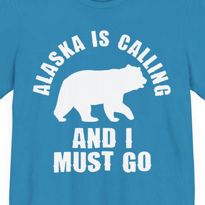 Alaska Is Calling Bear Silhouette Adventure Shirt Premium T-Shirt – Aqua – Alaska Cruise Shirts Close Up
