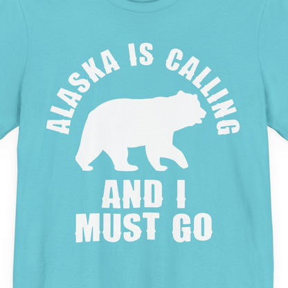 Alaska Is Calling Bear Silhouette Adventure Shirt Premium T-Shirt – Turquoise – Alaska Cruise Shirts Close Up