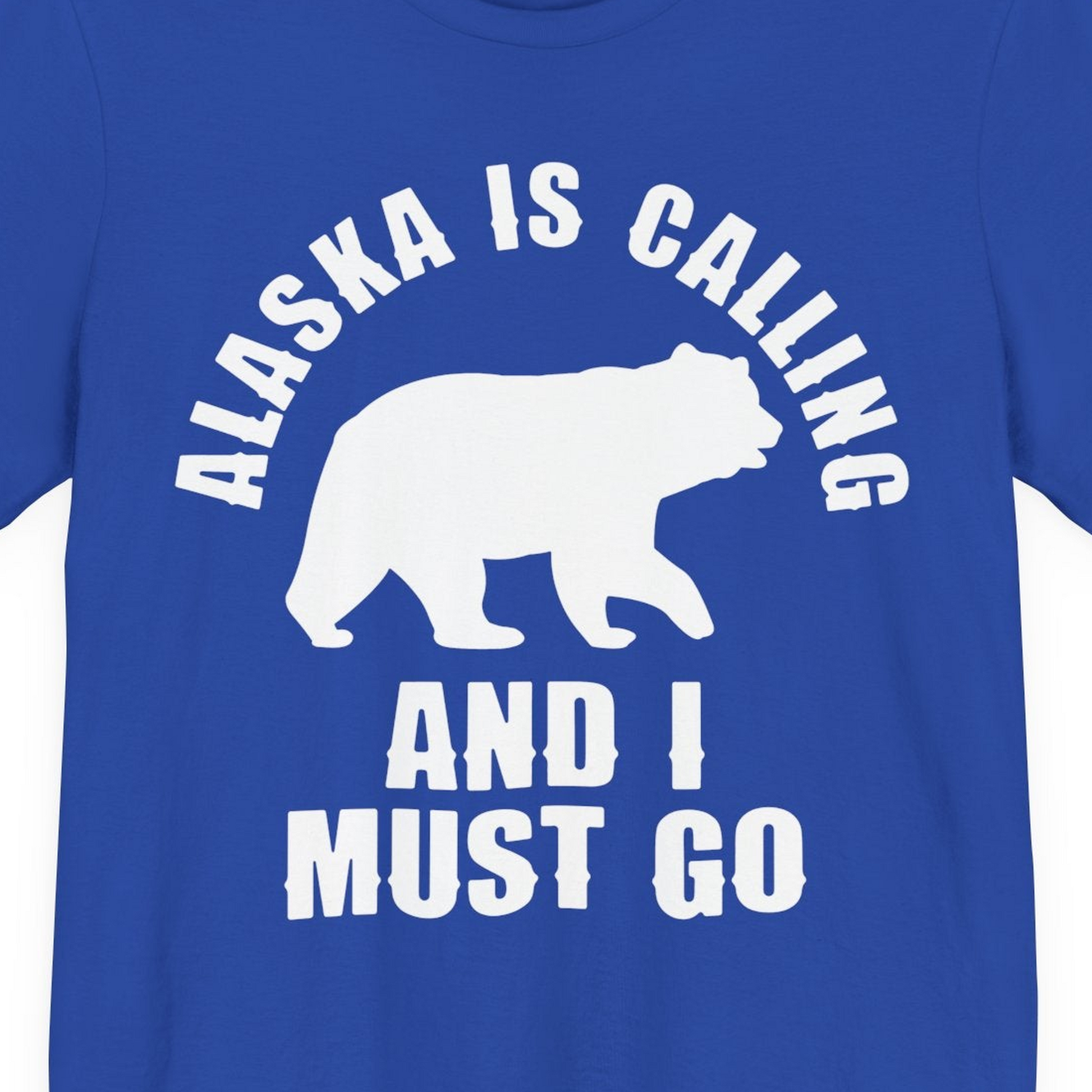 Alaska Is Calling Bear Silhouette Adventure Shirt Premium T-Shirt – True Royal – Alaska Cruise Shirts Close Up