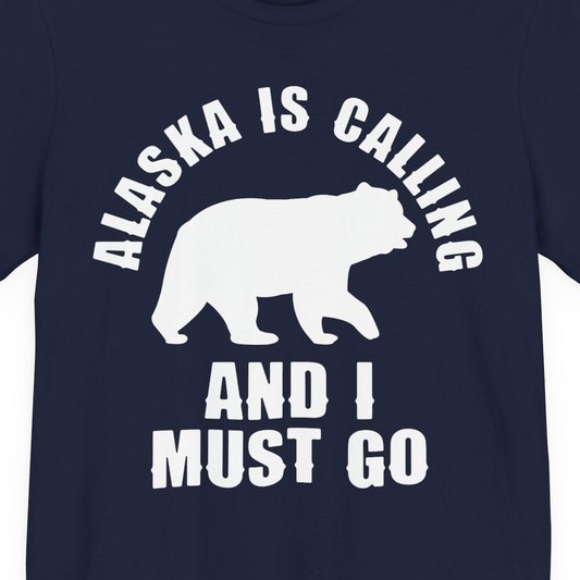 Alaska Is Calling Bear Silhouette Adventure Shirt Premium T-Shirt – Navy – Alaska Cruise Shirts Close Up