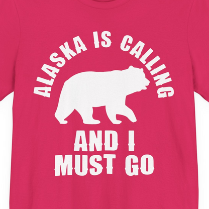 Alaska Is Calling Bear Silhouette Adventure Shirt Premium T-Shirt – Fuchsia – Alaska Cruise Shirts Close Up