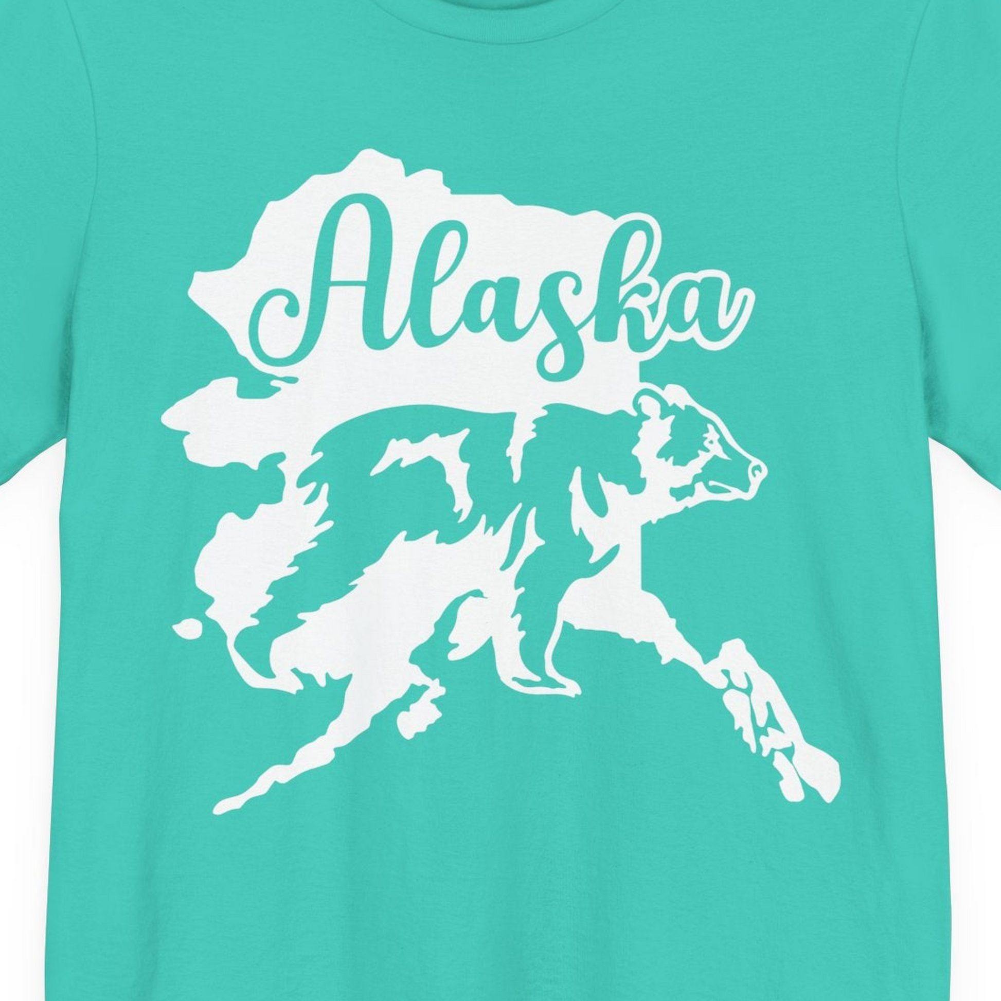 Alaska Bear Silhouette Shirt Premium T-Shirt – Teal – Alaska Cruise Shirts Close Up