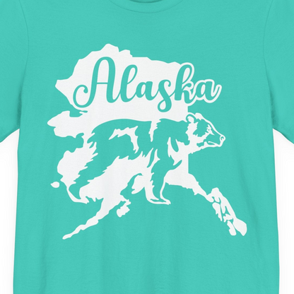 Alaska Bear Silhouette Shirt Premium T-Shirt – Teal – Alaska Cruise Shirts Close Up