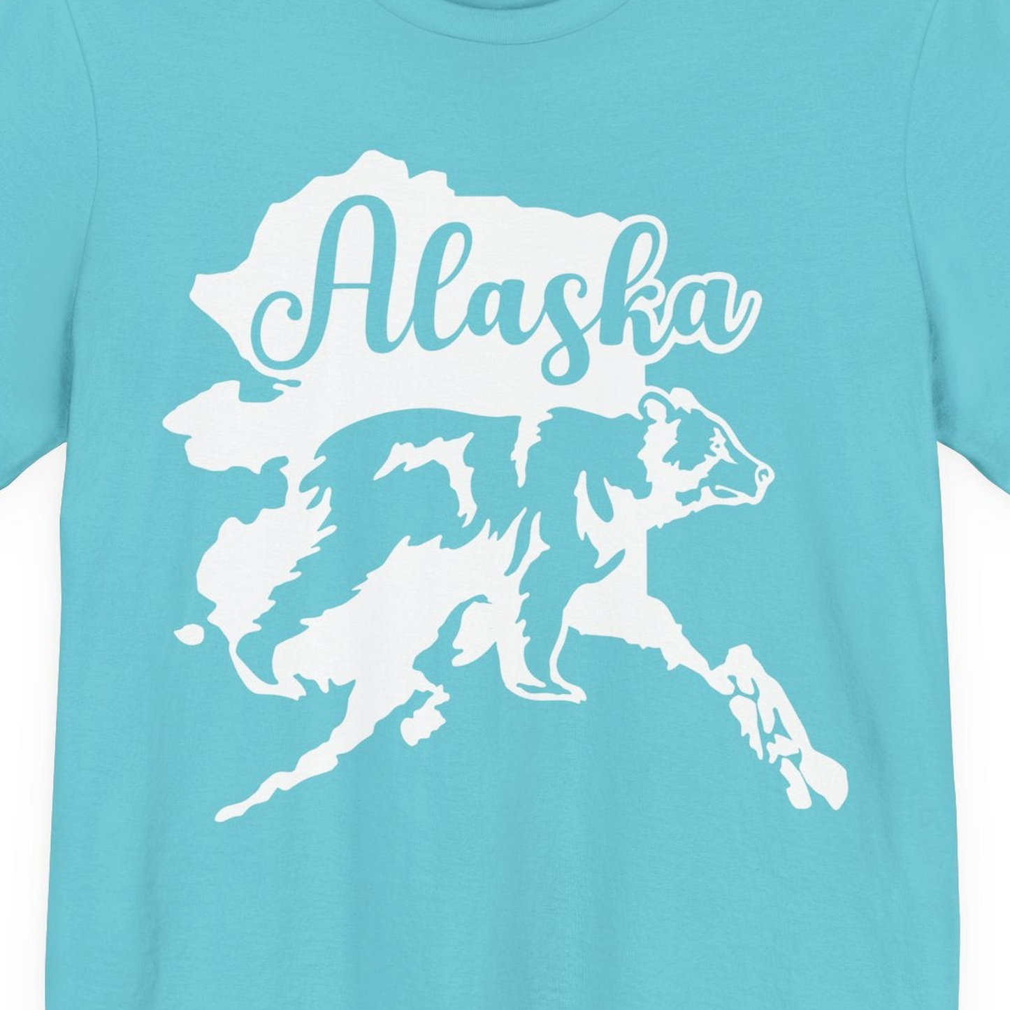 Alaska Bear Silhouette Shirt Premium T-Shirt – Turquoise – Alaska Cruise Shirts Close Up
