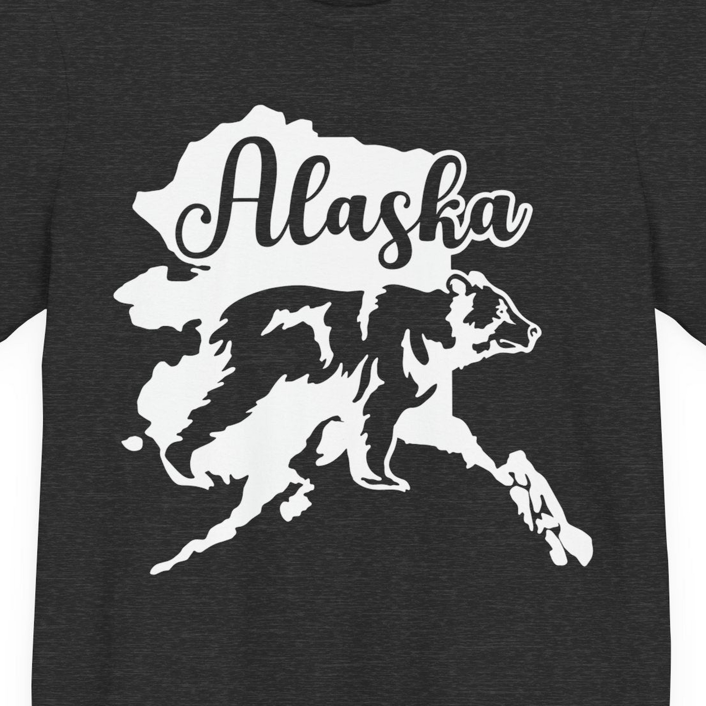 Alaska Bear Silhouette Shirt Premium T-Shirt – Dark Grey Heather – Alaska Cruise Shirts Close Up