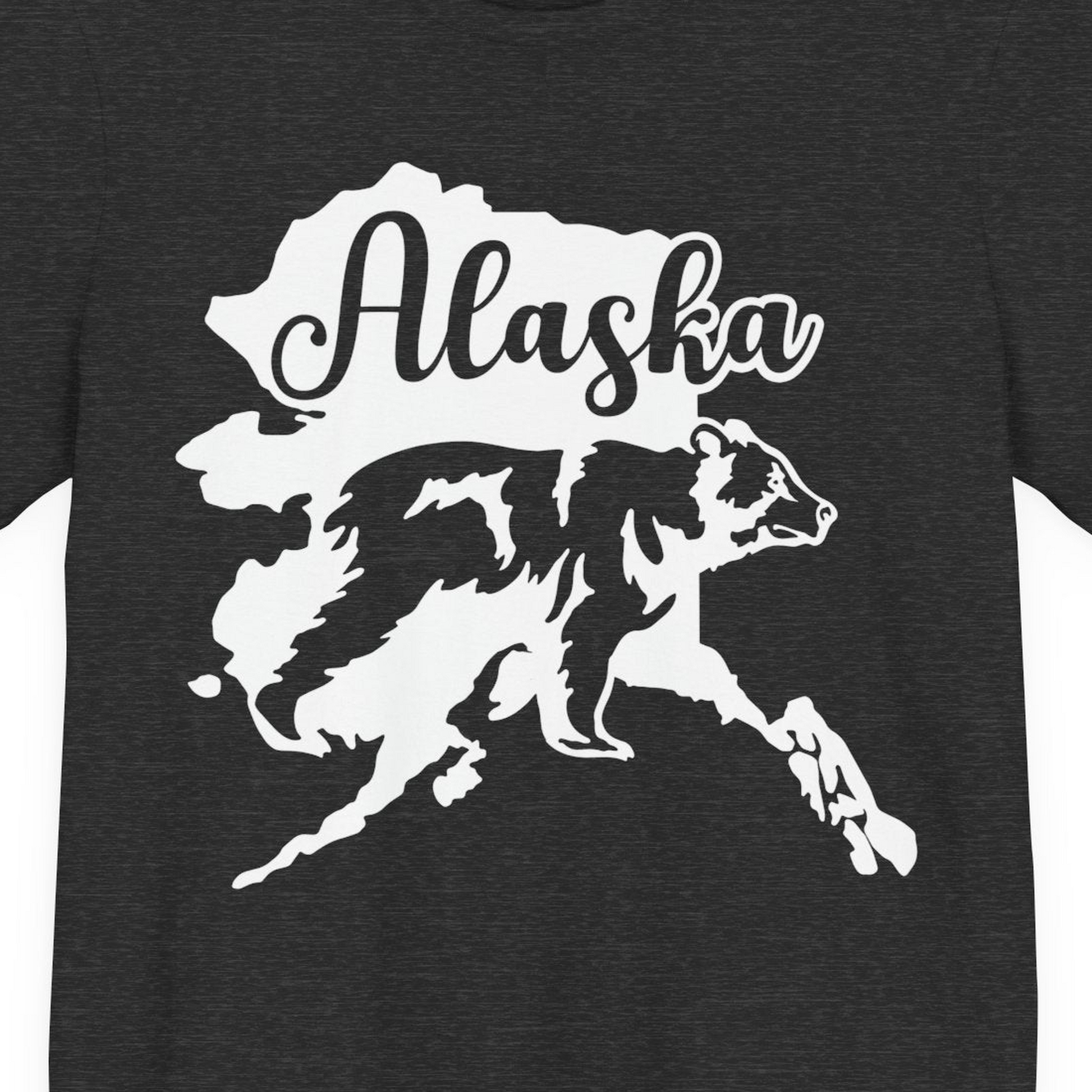 Alaska Bear Silhouette Shirt Premium T-Shirt – Dark Grey Heather – Alaska Cruise Shirts Close Up