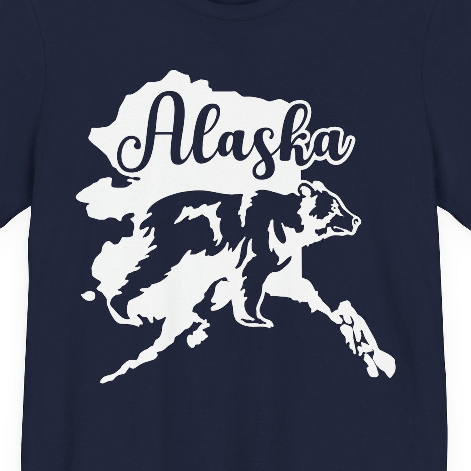Alaska Bear Silhouette Shirt Premium T-Shirt – Navy – Alaska Cruise Shirts Close Up
