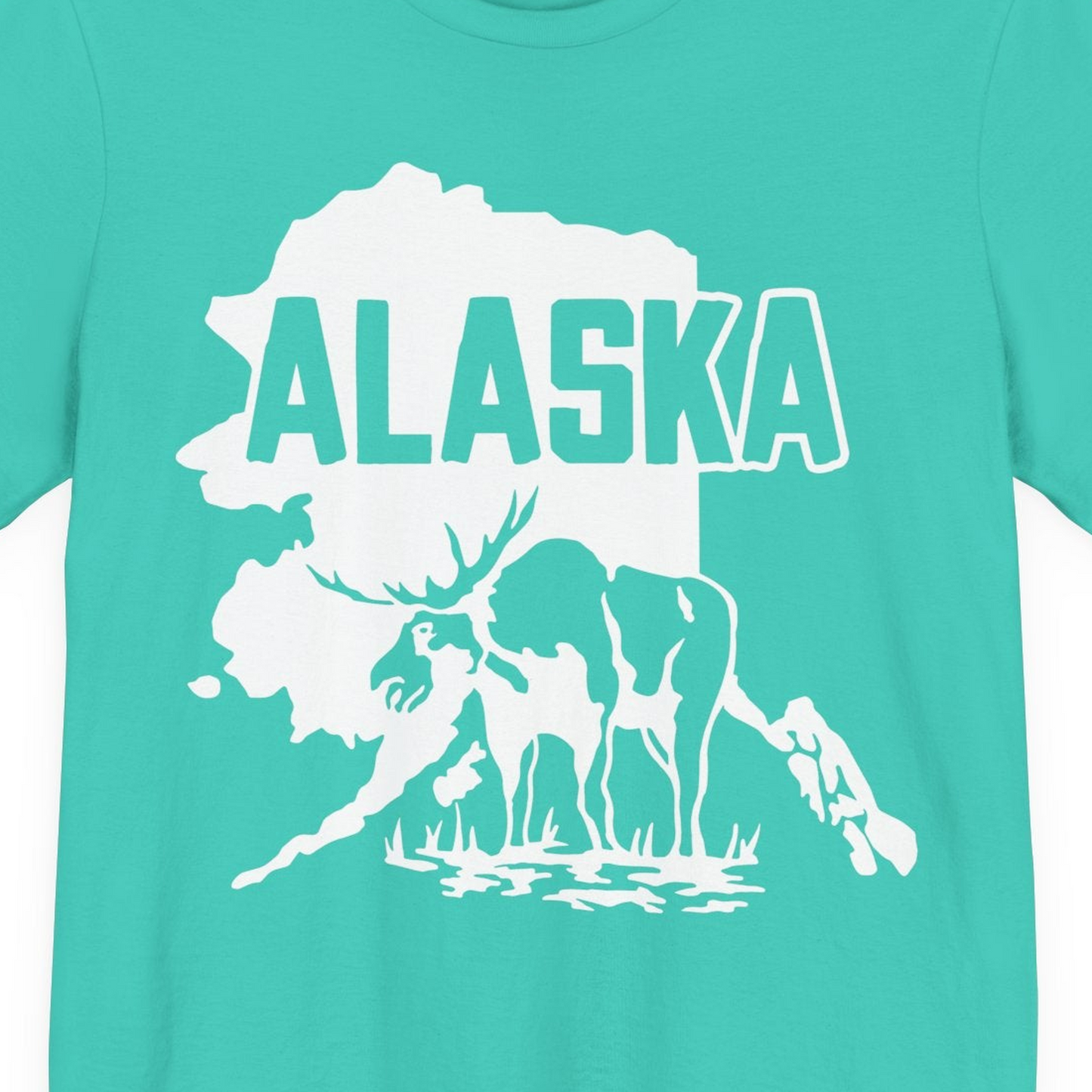 Alaska Moose Silhouette Shirt Premium T-Shirt – Teal – Alaska Cruise Shirts Close Up