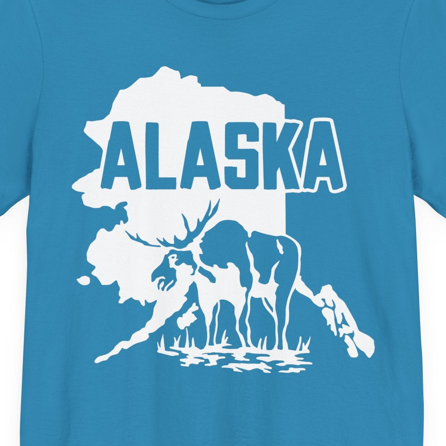 Alaska Moose Silhouette Shirt Premium T-Shirt – Aqua – Alaska Cruise Shirts Close Up