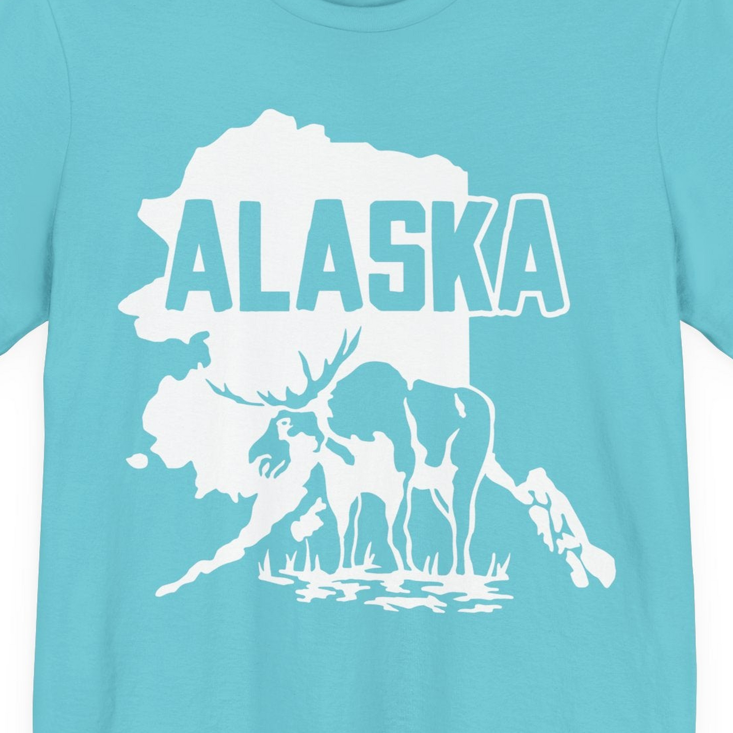 Alaska Moose Silhouette Shirt Premium T-Shirt – Turquoise – Alaska Cruise Shirts Close Up