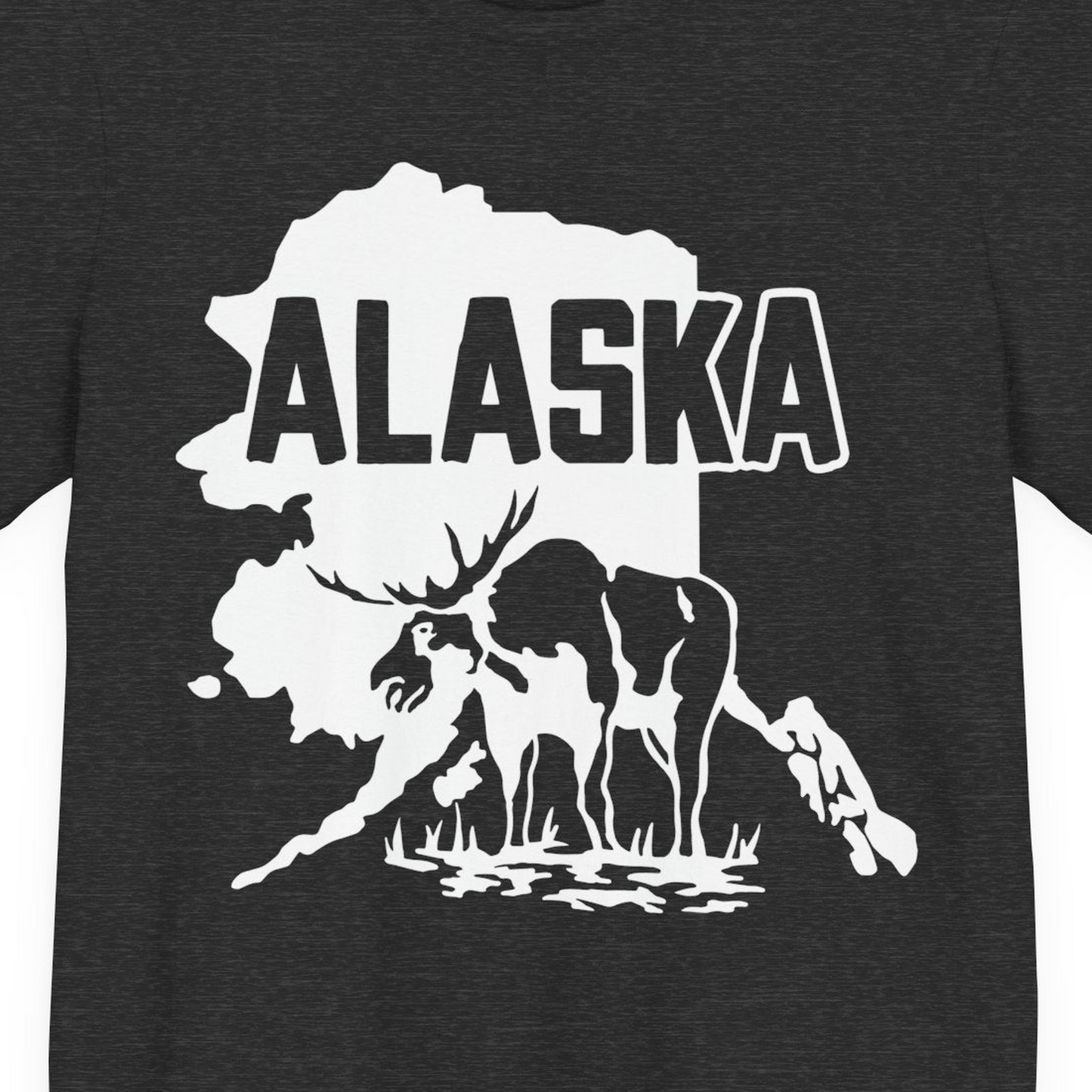 Alaska Moose Silhouette Shirt Premium T-Shirt – Dark Grey Heather – Alaska Cruise Shirts Close Up