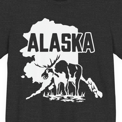 Alaska Moose Silhouette Shirt Premium T-Shirt – Dark Grey Heather – Alaska Cruise Shirts Close Up