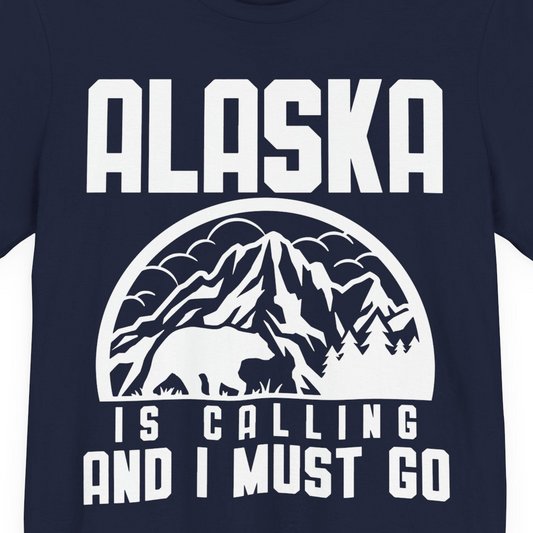 Alaska Is Calling Shirt Premium T-Shirt – Navy – Alaska Cruise Shirts Close Up