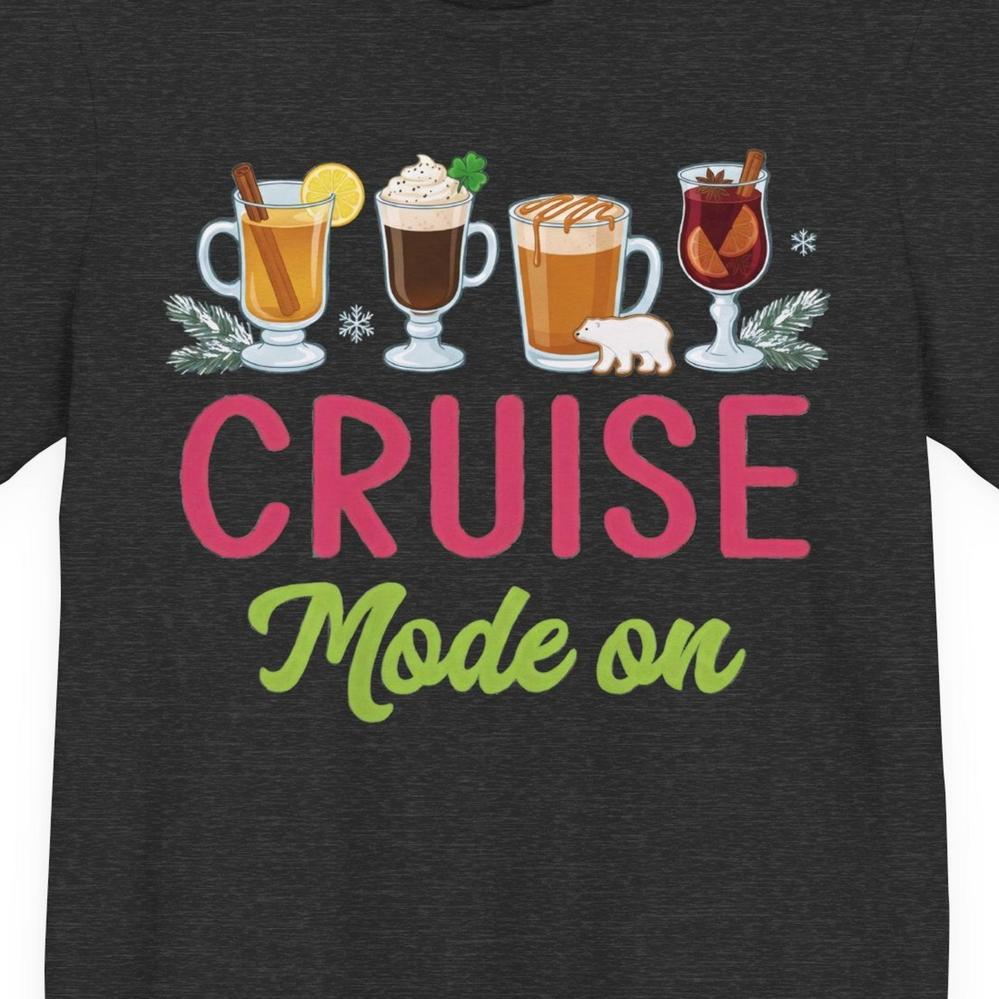Cruise Mode On Shirt Premium T-Shirt – Dark Grey Heather – Alaska Cruise Shirts Close Up