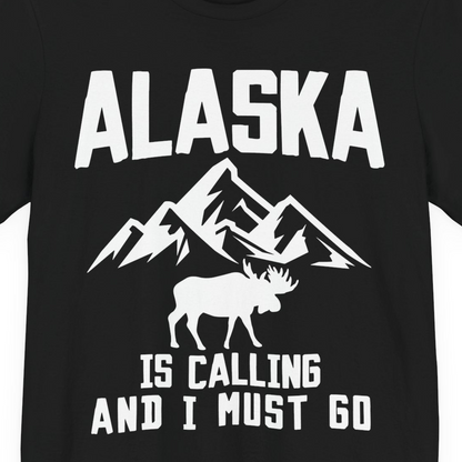 Alaska Is Calling Moose Mountains Adventure Silhouette Nature Shirt — Premium Tee Premium T-Shirt – Black – Alaska Cruise Shirts Close Up