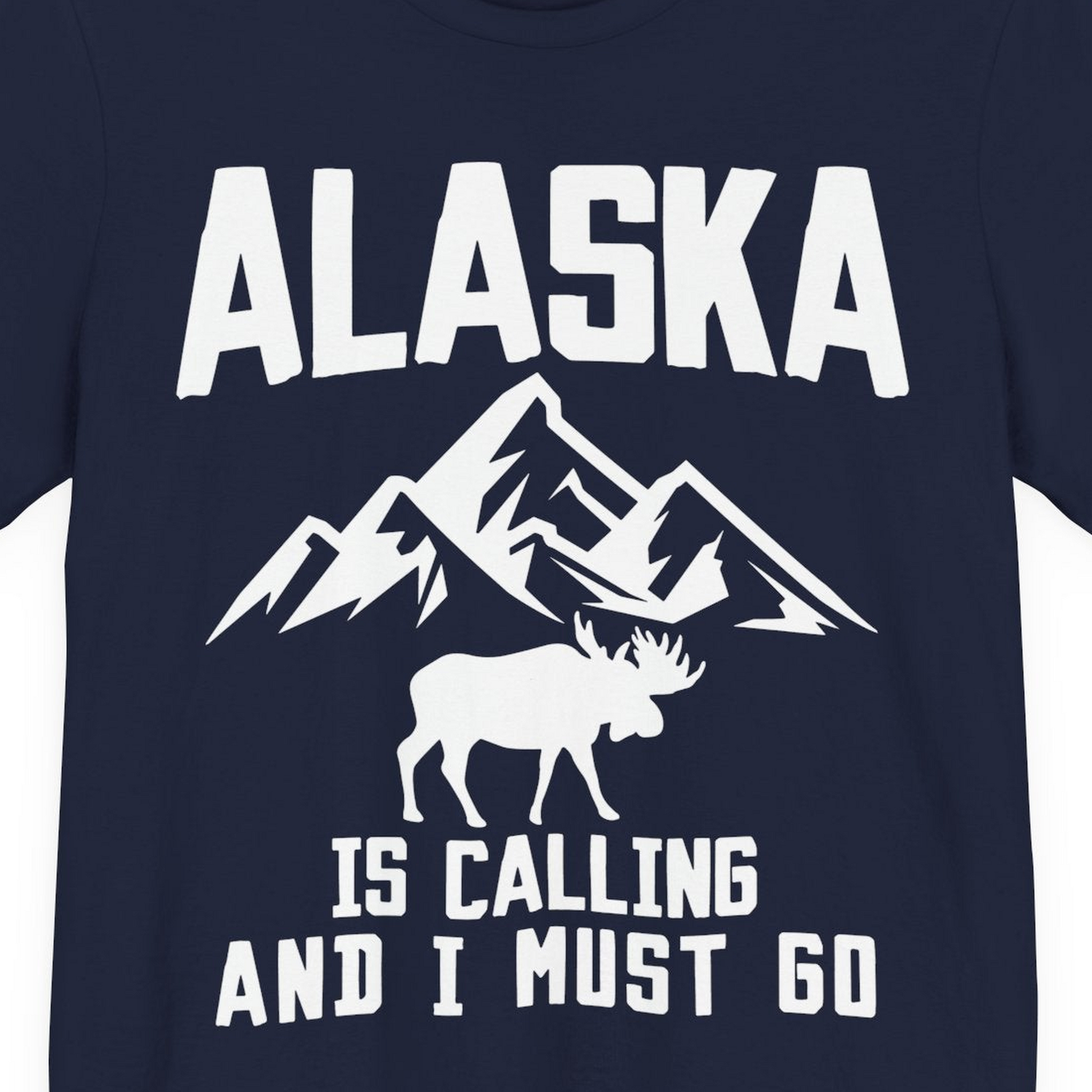 Alaska Is Calling Moose Mountains Adventure Silhouette Nature Shirt — Premium Tee Premium T-Shirt – Navy – Alaska Cruise Shirts Close Up