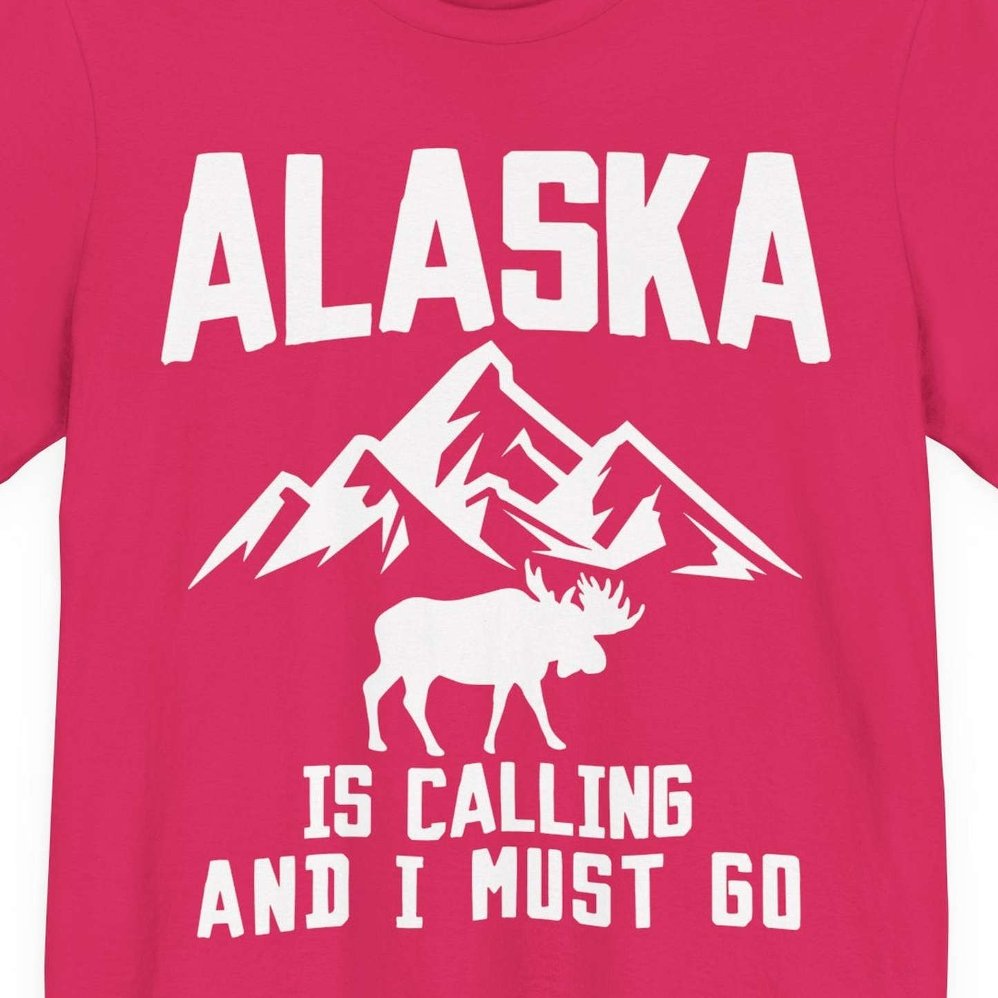 Alaska Is Calling Moose Mountains Adventure Silhouette Nature Shirt — Premium Tee Premium T-Shirt – Fuchsia – Alaska Cruise Shirts Close Up