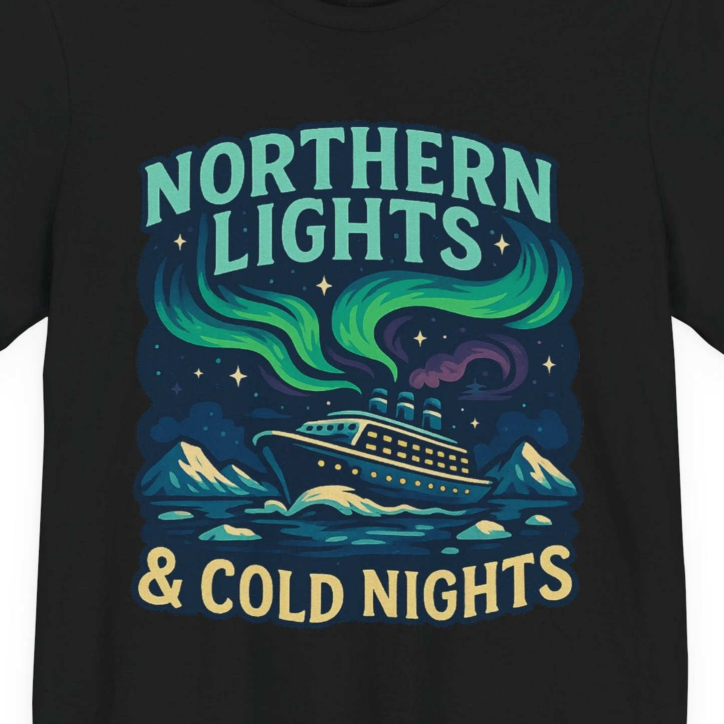 Northern Lights Alaska Cruise Ship Night Adventure Travel Shirt — Premium Tee Premium T-Shirt – Black – Alaska Cruise Shirts Close Up