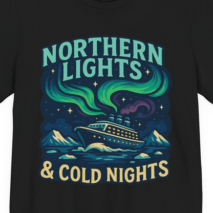 Northern Lights Alaska Cruise Ship Night Adventure Travel Shirt — Premium Tee Premium T-Shirt – Black – Alaska Cruise Shirts Close Up