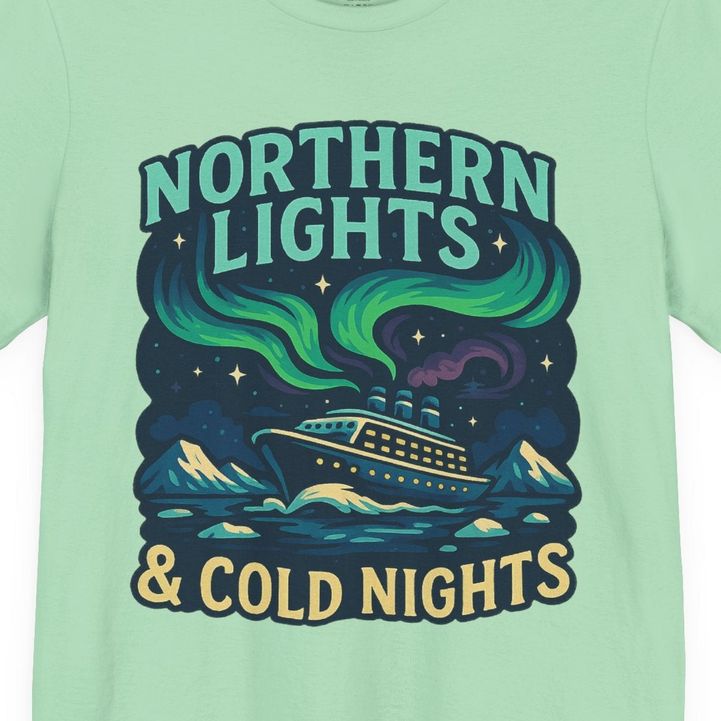 Northern Lights Alaska Cruise Ship Night Adventure Travel Shirt — Premium Tee Premium T-Shirt – Mint – Alaska Cruise Shirts Close Up