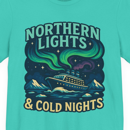Northern Lights Alaska Cruise Ship Night Adventure Travel Shirt — Premium Tee Premium T-Shirt – Teal – Alaska Cruise Shirts Close Up