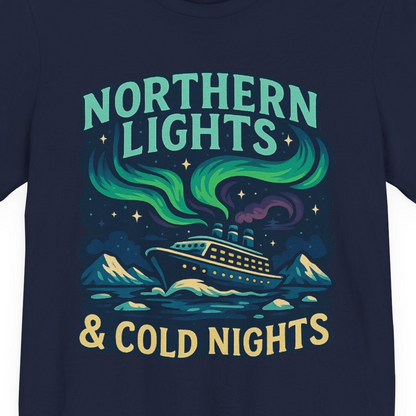 Northern Lights Alaska Cruise Ship Night Adventure Travel Shirt — Premium Tee Premium T-Shirt – Navy – Alaska Cruise Shirts Close Up