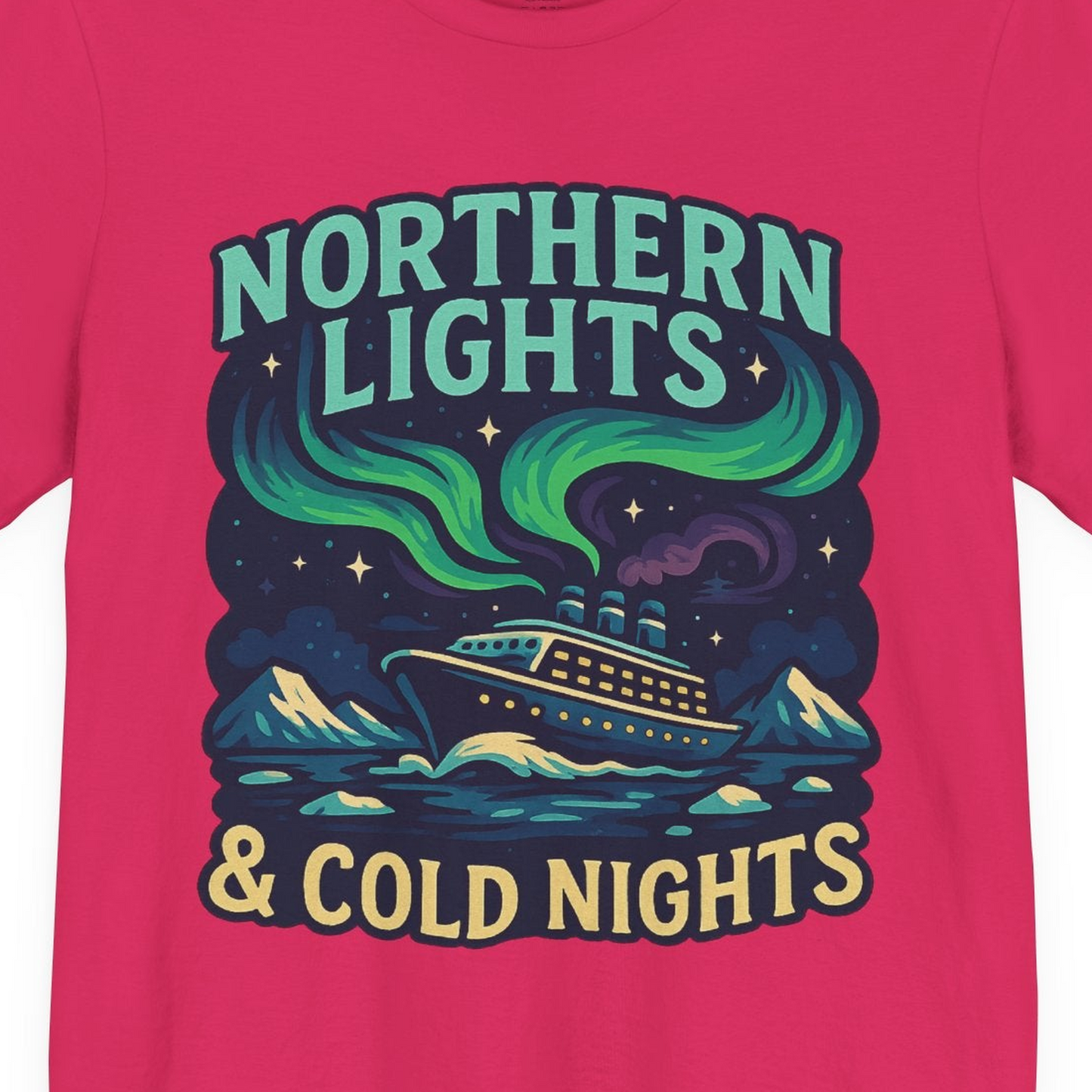Northern Lights Alaska Cruise Ship Night Adventure Travel Shirt — Premium Tee Premium T-Shirt – Fuchsia – Alaska Cruise Shirts Close Up