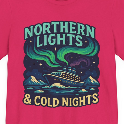 Northern Lights Alaska Cruise Ship Night Adventure Travel Shirt — Premium Tee Premium T-Shirt – Fuchsia – Alaska Cruise Shirts Close Up
